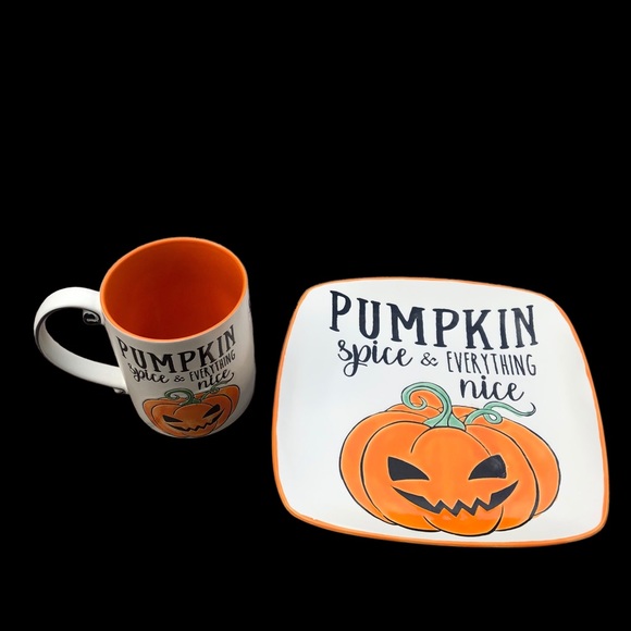 New Pumpkin spice and everything nice jack-o'-lantern mug & plate set - Picture 3 of 9